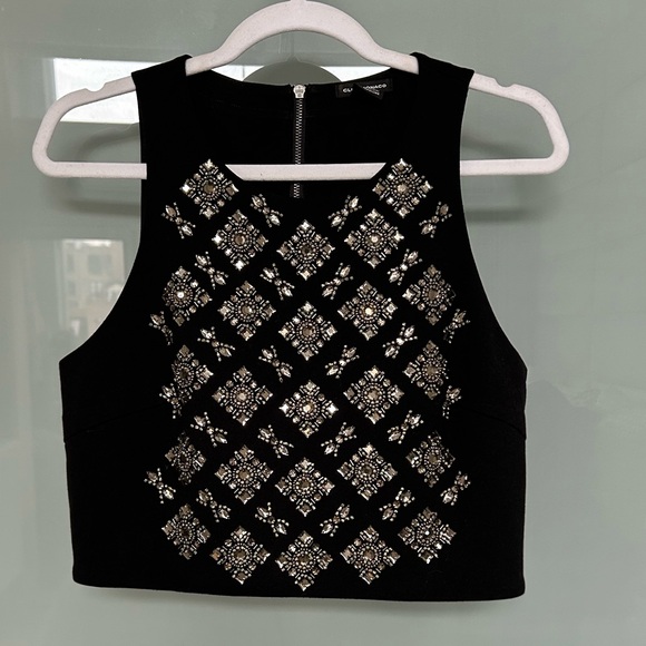 Club Monaco Black Crop Top with Silver Beaded Accents - Picture 5 of 8